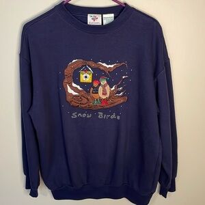 NUTCRACKER Navy Medium Vintage Snow Bird Winter Grandma Style Sweatshirt Novelty